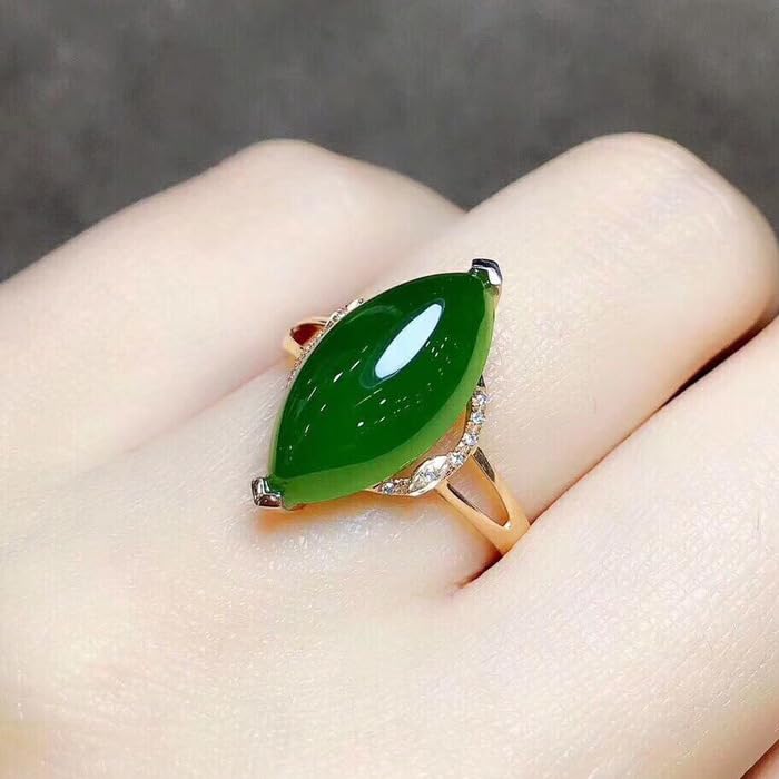 14k Classic Jade Green Olive Shaped and Tian Jasper Green